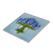 アールヌーボーブルーフローラフェイクレリーフ、 浮き彫りタイルレプロ タイル (側面)