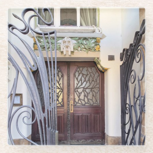 アールヌーボープラハドア ガラスコースター (正面)