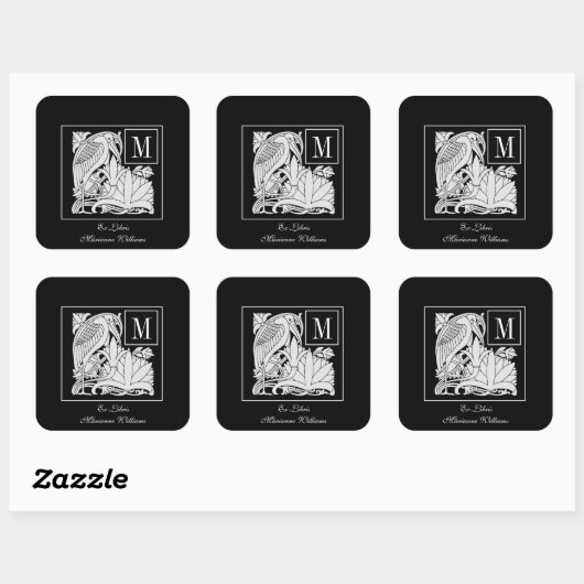 アールヌーボーヘロンモノグラム蔵書票シール スクエアシール (シート)