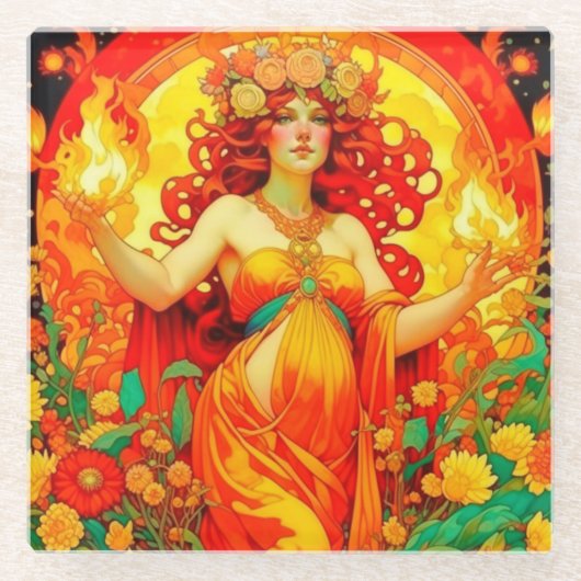 アールヌーボーベルタンセルティック春 ガラスコースター (正面)