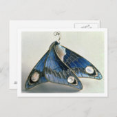 アールヌーボーペンダント型枠に蝶， c.190 ポストカード (正面/裏面)