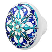 アールヌーボーホワイトアクアブルージオメトリック セラミックノブ (右)