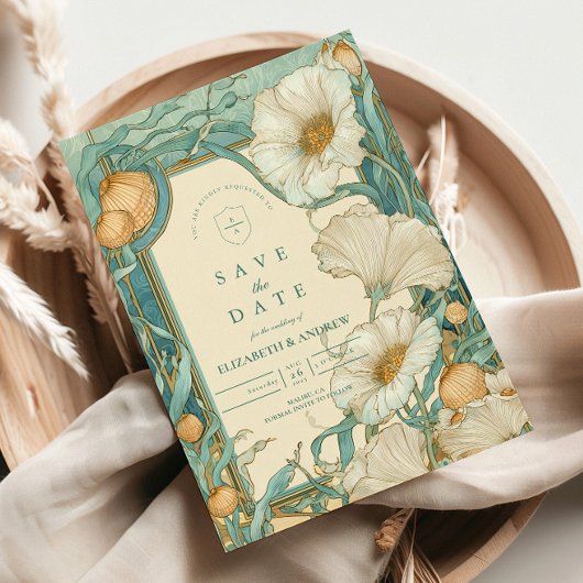 アールヌーボーホワイトポピー結婚ズ セーブザデート