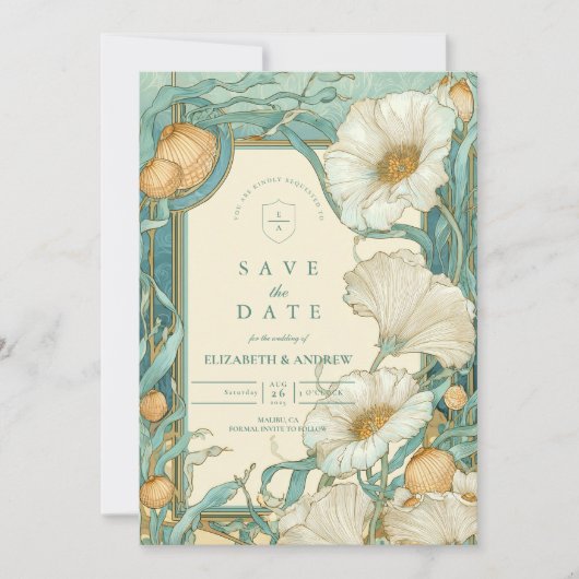 アールヌーボーホワイトポピー結婚ズ セーブザデート (正面)