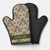 アールヌーボーボホオレンジ色の花ベージュ 鍋つかみ (正面/裏面)