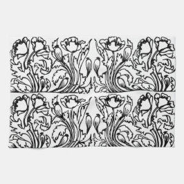 アールヌーボーポピーフローラ白黒 エレガント キッチンタオル
