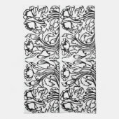 アールヌーボーポピーフローラ白黒 エレガント キッチンタオル (縦)