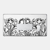 アールヌーボーポピーフローラ白黒 エレガント デスクマット (キーボード&マウス)
