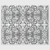 アールヌーボーポピーフローラ白黒 エレガント ラッピングペーパー (フラット)