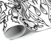 アールヌーボーポピーフローラ白黒 エレガント ラッピングペーパー (ロールコーナー)