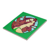 アールヌーボーポートレートオブウーマンオンエメラルドグリーン タイル (側面)