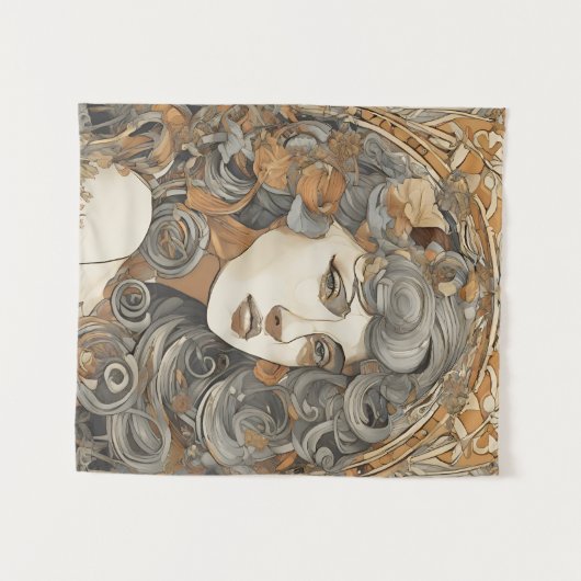 アールヌーボーポートレートヴィンテージ女性イラストレーション タペストリー (正面(横))