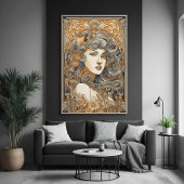 アールヌーボーポートレートヴィンテージ女性イラストレーション ポスター