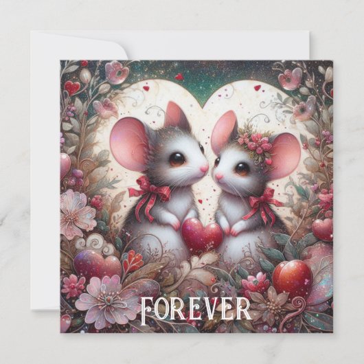 アールヌーボーマウスカップルフローラハートバレンタイン シーズンカード (正面)