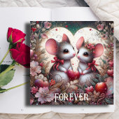 アールヌーボーマウスカップルフローラハートバレンタイン シーズンカード