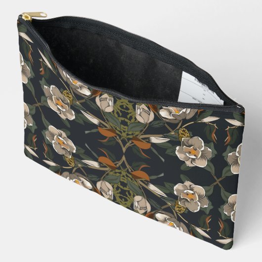 アールヌーボーマグノリアオンダークグレー アクセサリーポーチ (見開き)