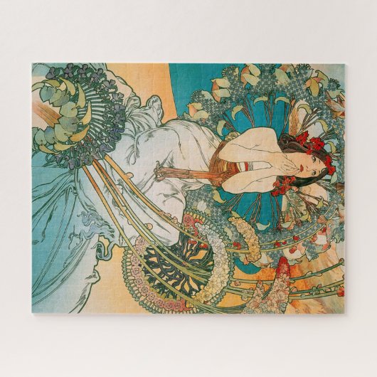 アールヌーボーミュシャダークヘアードウーマン ジグソーパズル (横)