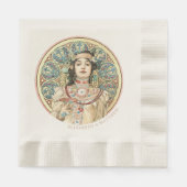 アールヌーボーミュシャネームシャンパン金ゴールド 縁ありランチョンナプキン (正面)