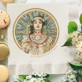 アールヌーボーミュシャネームシャンパン金ゴールド 縁ありランチョンナプキン