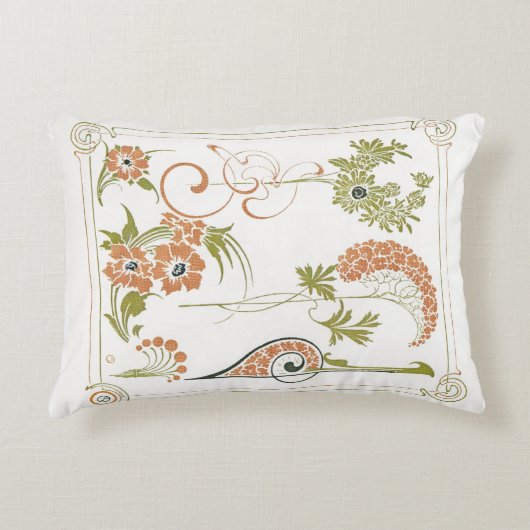 アールヌーボーミュシャフローラ抽象芸術アートピーチグリーン アクセントクッション (正面)