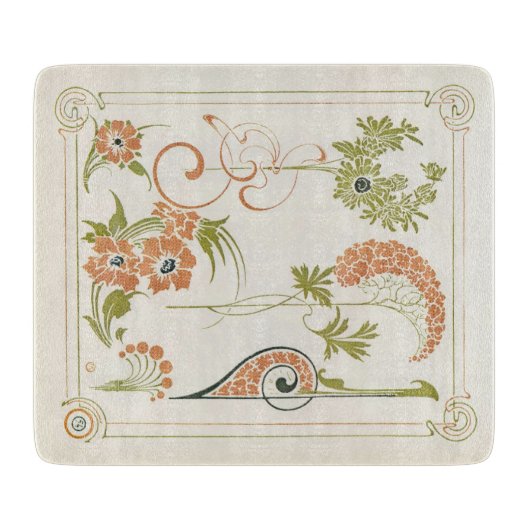 アールヌーボーミュシャフローラ抽象芸術アートピーチグリーン カッティングボード (正面)