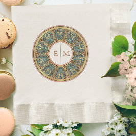 アールヌーボーミュシャモノグラムイニシャルシャンパン金ゴールド 縁ありランチョンナプキン