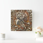 アールヌーボーメイドシルバーレプースアクリルモダンック スクエア壁時計 (ホーム)