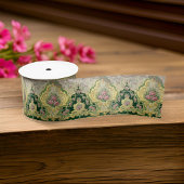 アールヌーボーメタリック金ゴールドピンクローズメダリオン サテンリボン