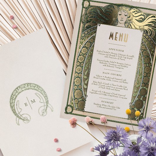 アールヌーボーメニューカードアルフォンスミュシャヴィンテージデコ 箔招待状