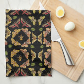 アールヌーボーモス&オーキッドアートデコブラック キッチンタオル (四つ折り)