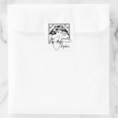 アールヌーボーモダンスタイルシャムロックガール白黒 スクエアシール (バッグ)