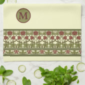 アールヌーボーモノグラムヴィンテージフローラ縁どフリーズ キッチンタオル (折り畳み)