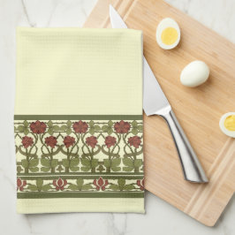 アールヌーボーモノグラムヴィンテージフローラ縁どフリーズ キッチンタオル