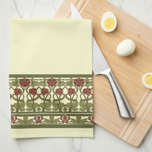 アールヌーボーモノグラムヴィンテージフローラ縁どフリーズ キッチンタオル (四つ折り)