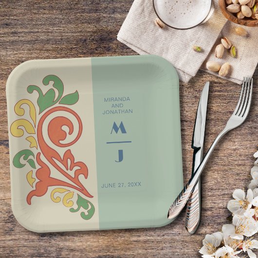 アールヌーボーモノグ結婚ラム紙プレート ペーパープレート