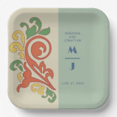 アールヌーボーモノグ結婚ラム紙プレート ペーパープレート (正面)