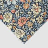 アールヌーボーモリスアイボリー桃の白い花青色 薄葉紙 (詳細)