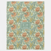 アールヌーボーモリススタイルテラコッタパステルグリーン フリースブランケット (正面)