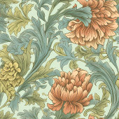 アールヌーボーモリススタイルテラコッタパステルグリーン フリースブランケット