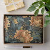 アールヌーボーモリスパステルグリーンオレンジ色の花 薄葉紙 (ギフト)