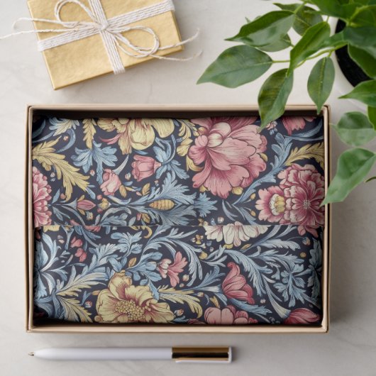 アールヌーボーモリスマゼンタイエローパステルブルーシック 薄葉紙 (ギフト)