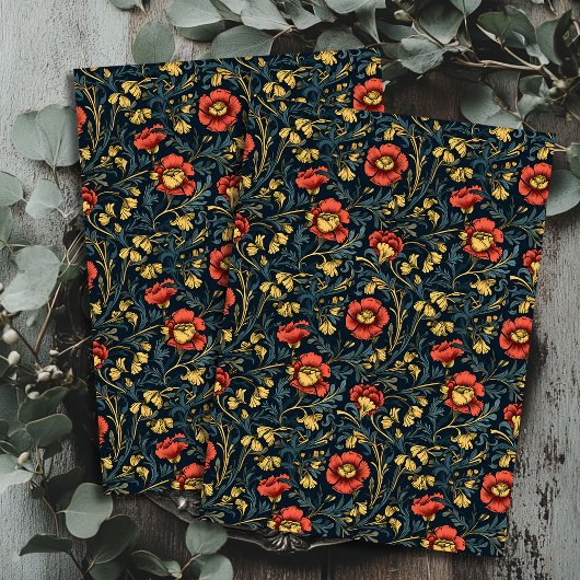 アールヌーボーモリスレッド金ゴールドパステルネイビーブルー 薄葉紙