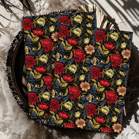 アールヌーボーモリス熱紅白花パステル 薄葉紙