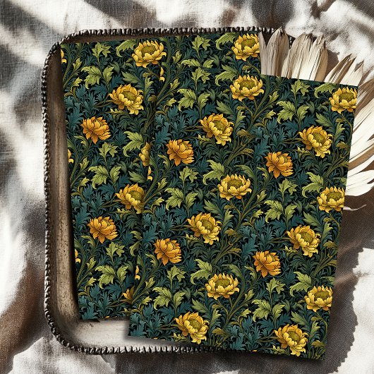 アールヌーボーモリス黄色の花パステルブルー仙人 薄葉紙