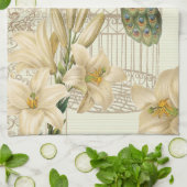 アールヌーボーユリフランスのヴィンテージバードクジャク キッチンタオル (折り畳み)