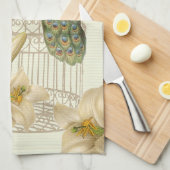 アールヌーボーユリフランスのヴィンテージバードクジャク キッチンタオル (四つ折り)