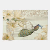 アールヌーボーユリフランスのヴィンテージバードクジャク キッチンタオル (横)