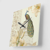 アールヌーボーユリフランスのヴィンテージバードクジャク スクエア壁時計 (傾斜)