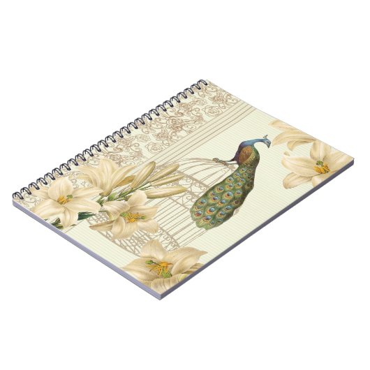アールヌーボーユリフランスのヴィンテージバードクジャク ノートブック (左側)
