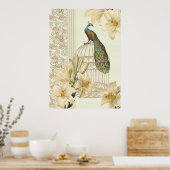 アールヌーボーユリフランスのヴィンテージバードクジャク ポスター (キッチン)